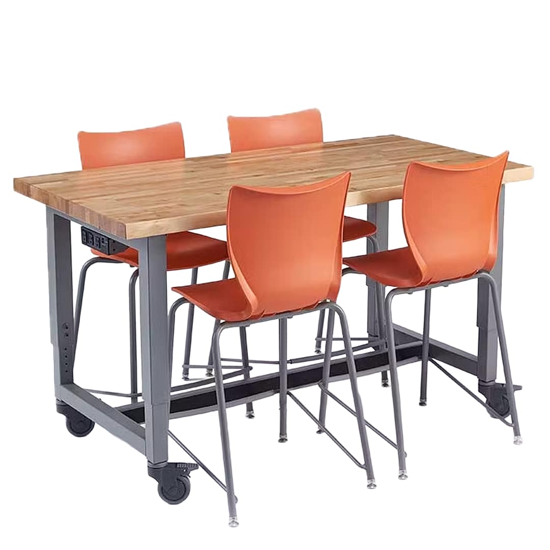 Planner® Studio 30″ x 60” Butcher Block Table — 30x60 Size - Shown with Butcher Block, Power Unit and Optional Footrest 