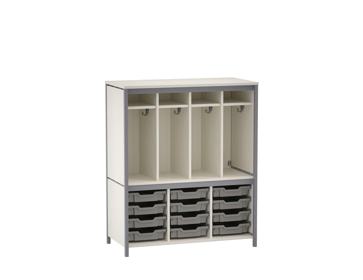 Constellate™ Mid + Low Cluster — CLEED - Upper Lockers w/ Shelves, Lower Totes