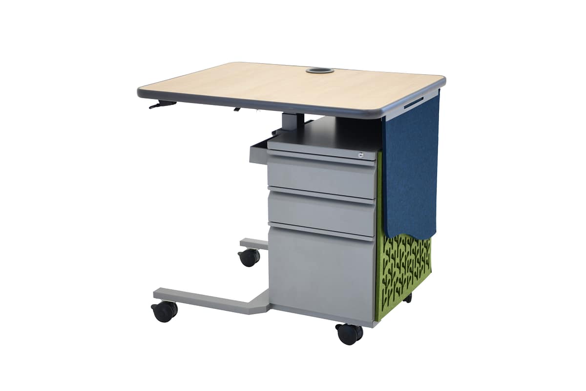 Cascade® Mobile Teacher Workstation — Cascade Mobile Teacher Workstation, Left Cup Holder, Power, & PET Modesty Panel 