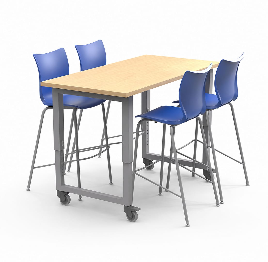 Planner® Studio – 30″ Deep — Model 25256, 30x60 at 40"h shown in Mission Maple with Groove 30" stools and Without Optional Footrest.