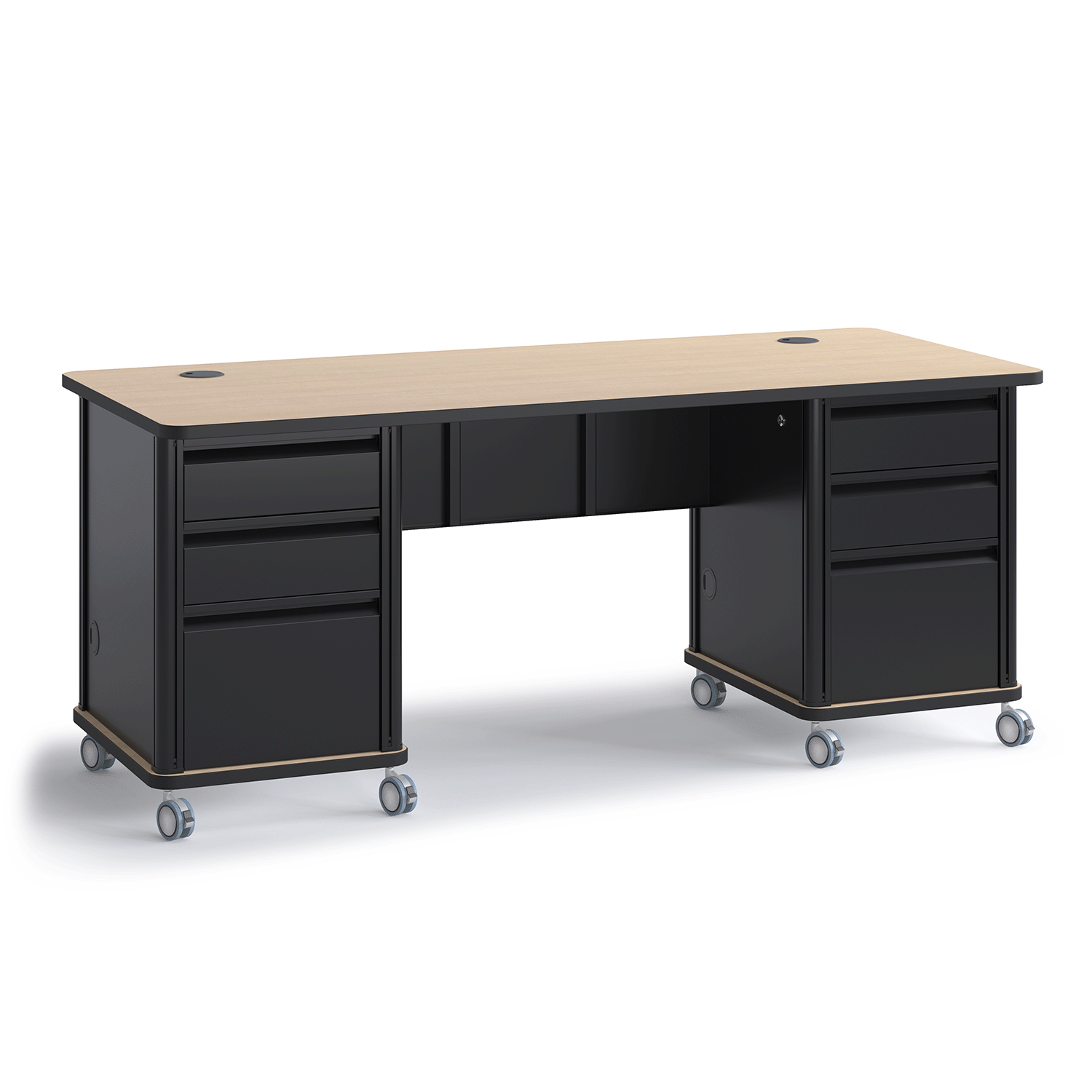 Black and wood-tone Accelerator double-pedestal teacher desk
