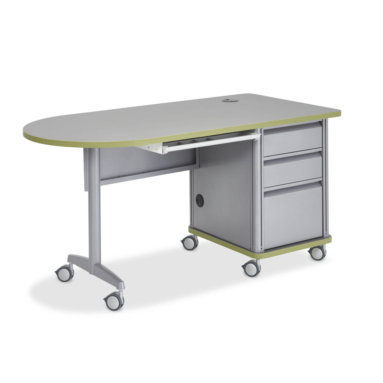 Accelerator single-pedestal bullet teacher desk with optional desk tray