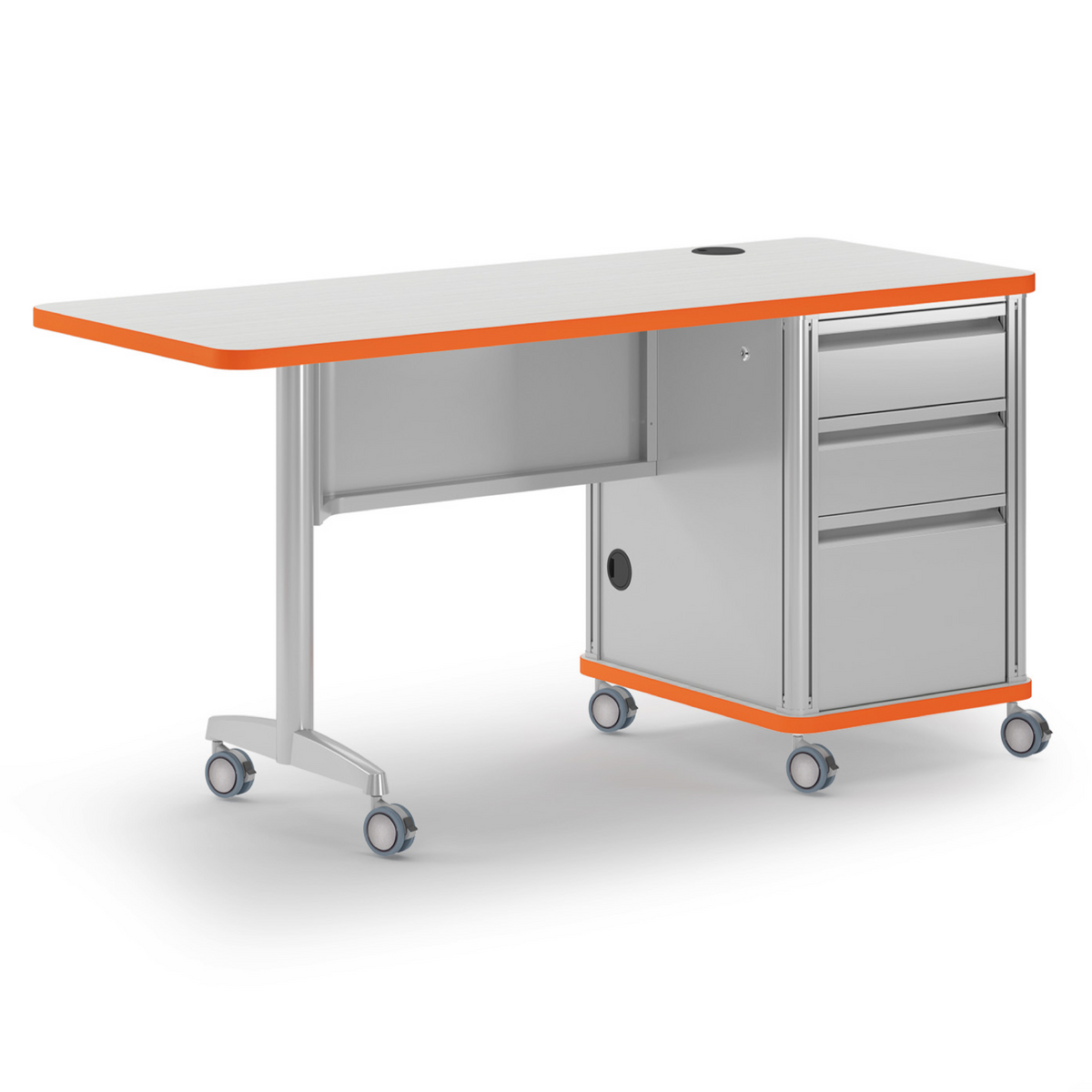 Orange Accelerator rectangle single-pedestal desk with high-rise frame