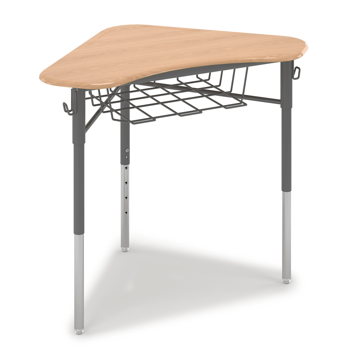 Boomerang Desk with wire basket and backpack hooks