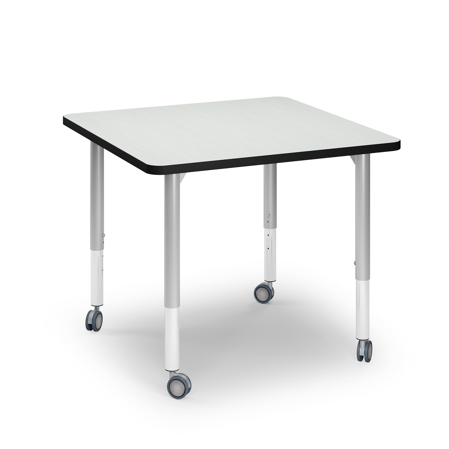 Wood-tone Inspire Square Table with casters and black metallic frame