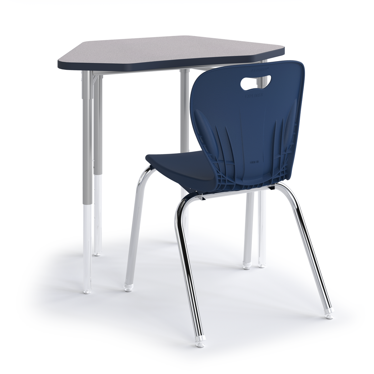 Navy Hex Desk with Explorer 4-leg chair