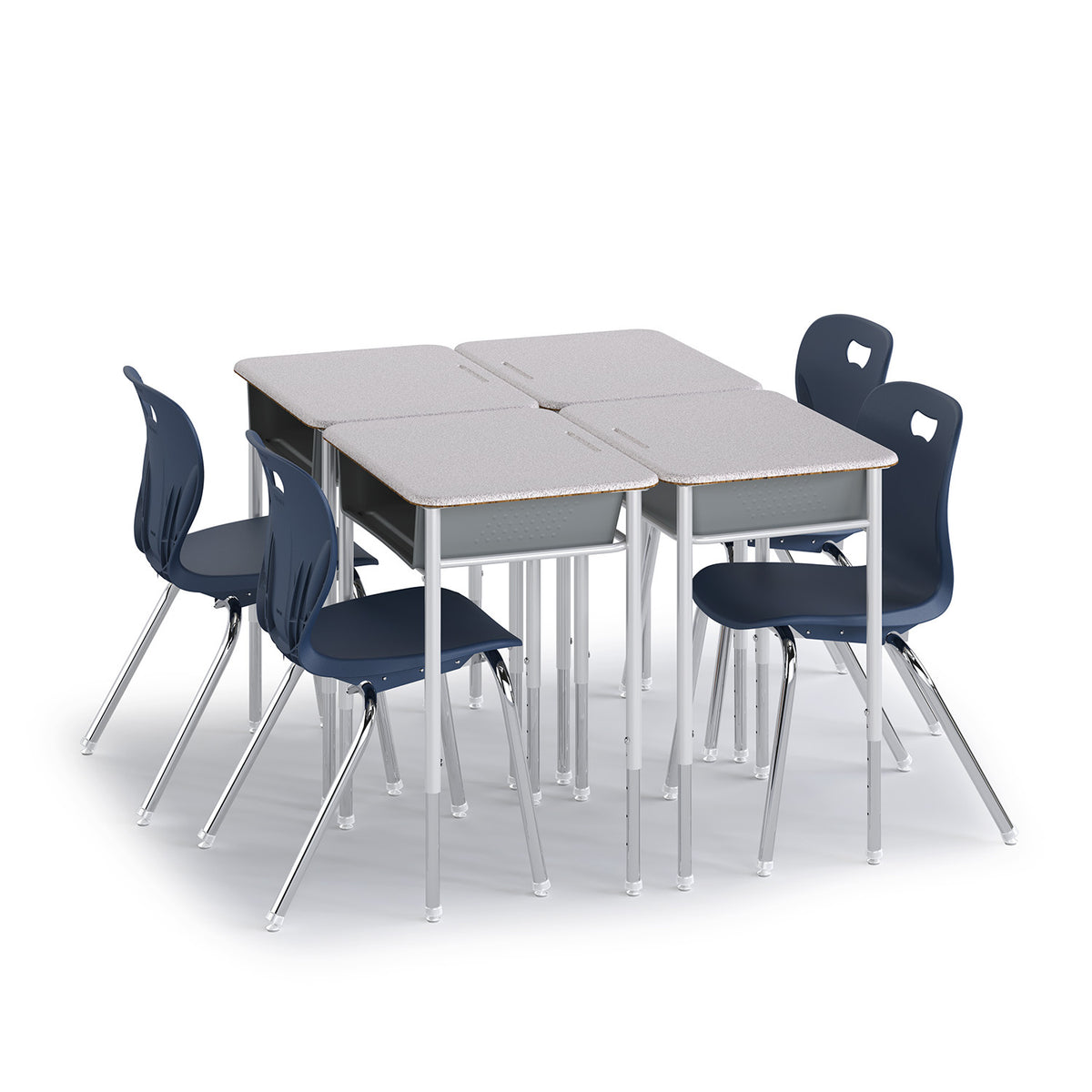Gray Honor Roll Plastic Book Box Desk paired with an Explorer 4-leg chair