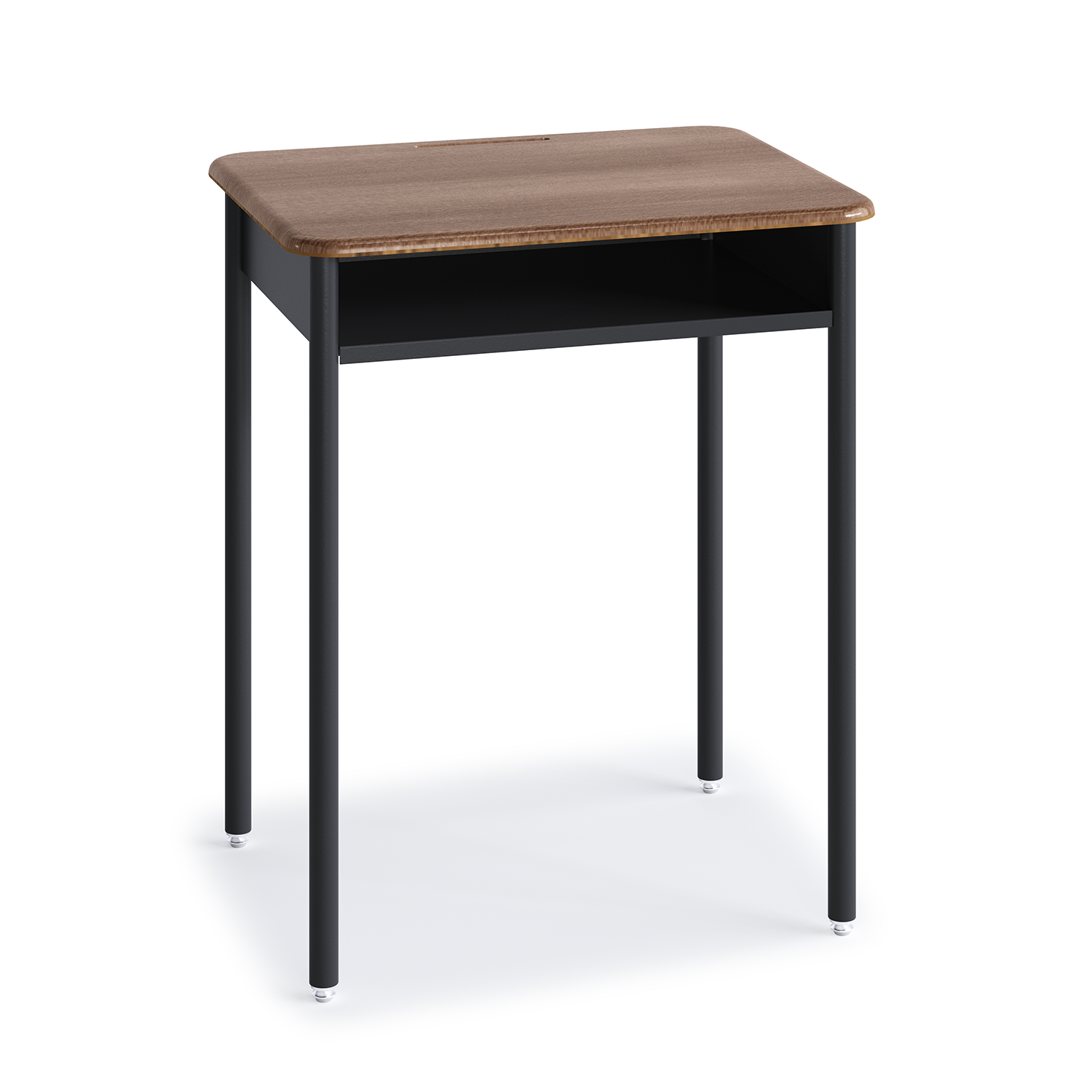 Honor Roll Round Leg Desk with wood-tone hard plastic top and dark gray frame
