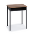 Honor Roll Round Leg Desk with wood-tone hard plastic top and dark gray frame