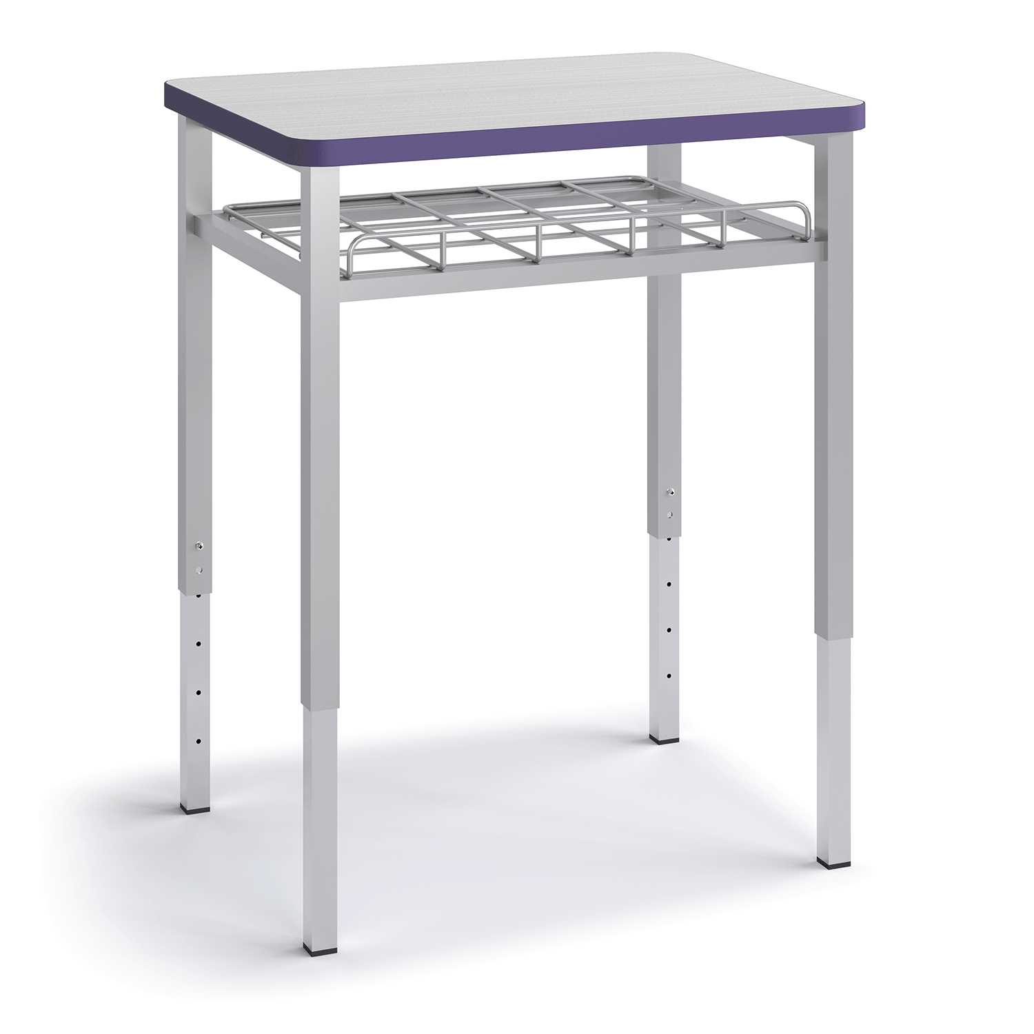 Purple Honor Roll Wire Shelf Desk with high-rise frame
