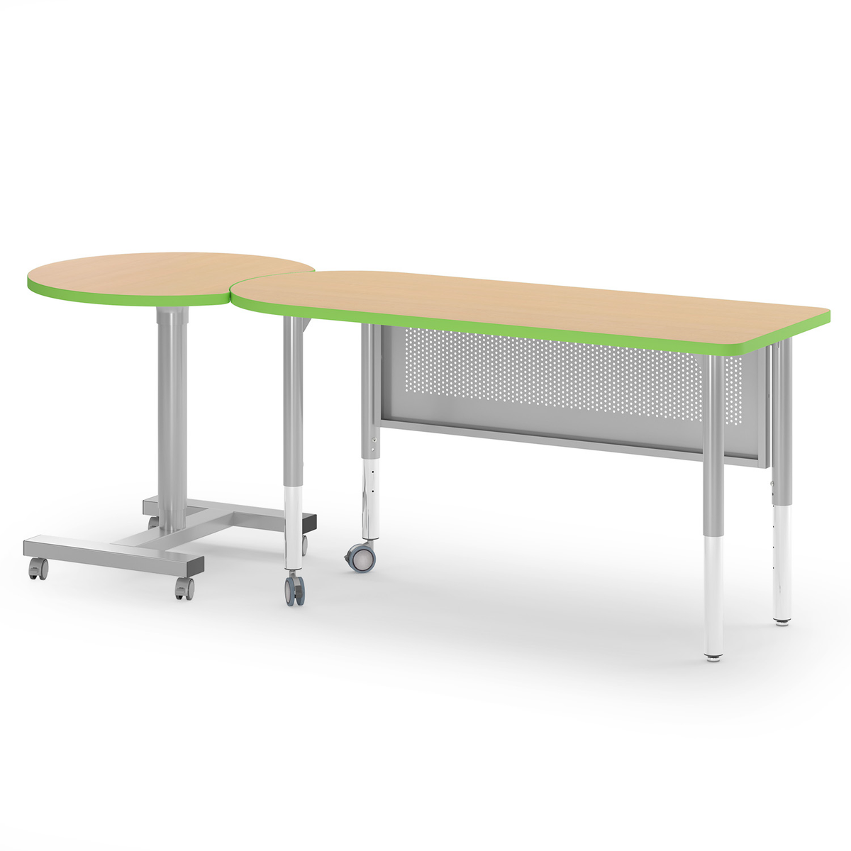 Inspire teacher desk paired with a sit-stand crescent