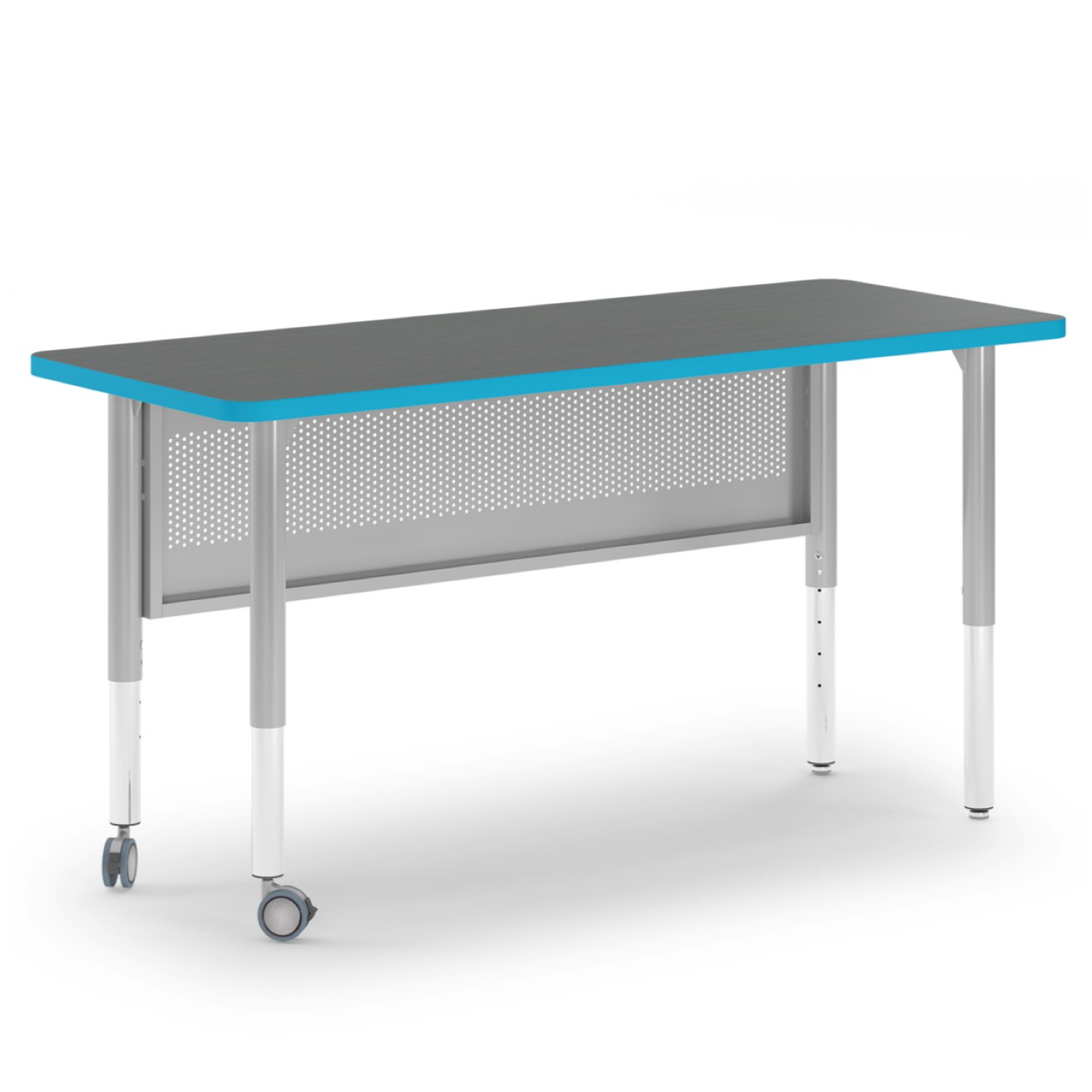 Blue and gray Inspire rectangle teacher desk