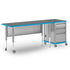 Blue and gray Inspire rectangle teacher desk with pedestal