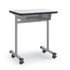 Integrity Oval Base T-Leg Desk with book box, casters, and whiteboard top