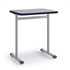 Gray Integrity Oval Base T-Leg Desk with glide legs