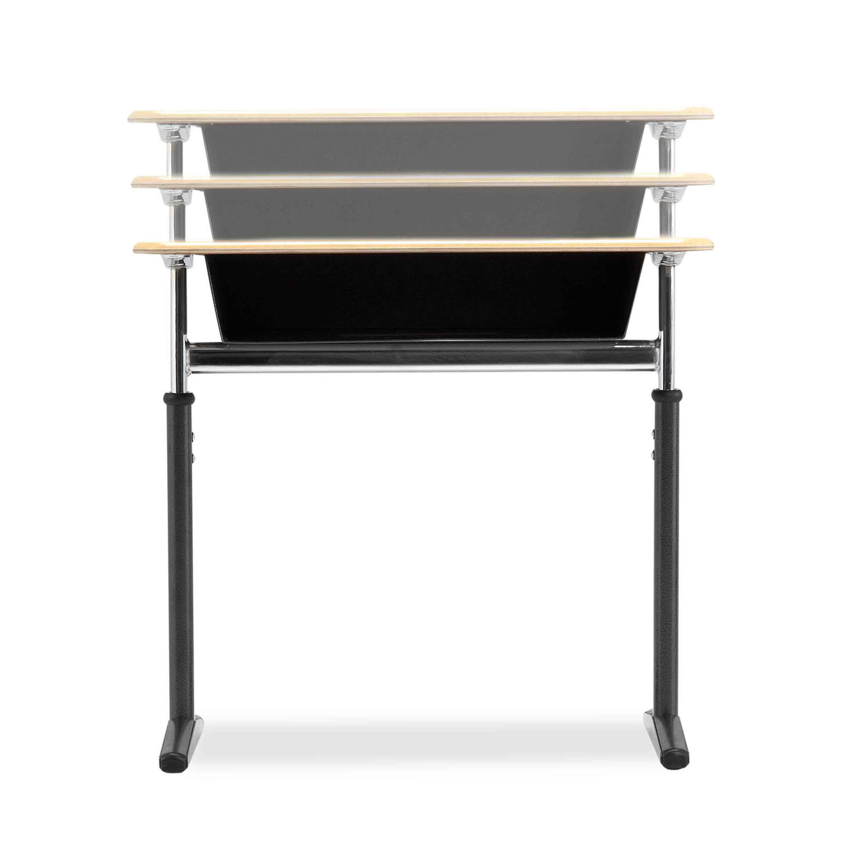 Integrity T-Leg Desk, adjustable height with book box, height-adjustment detail