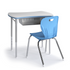 Sky blue Squeeze Desk with book box and Explorer 4-leg chair