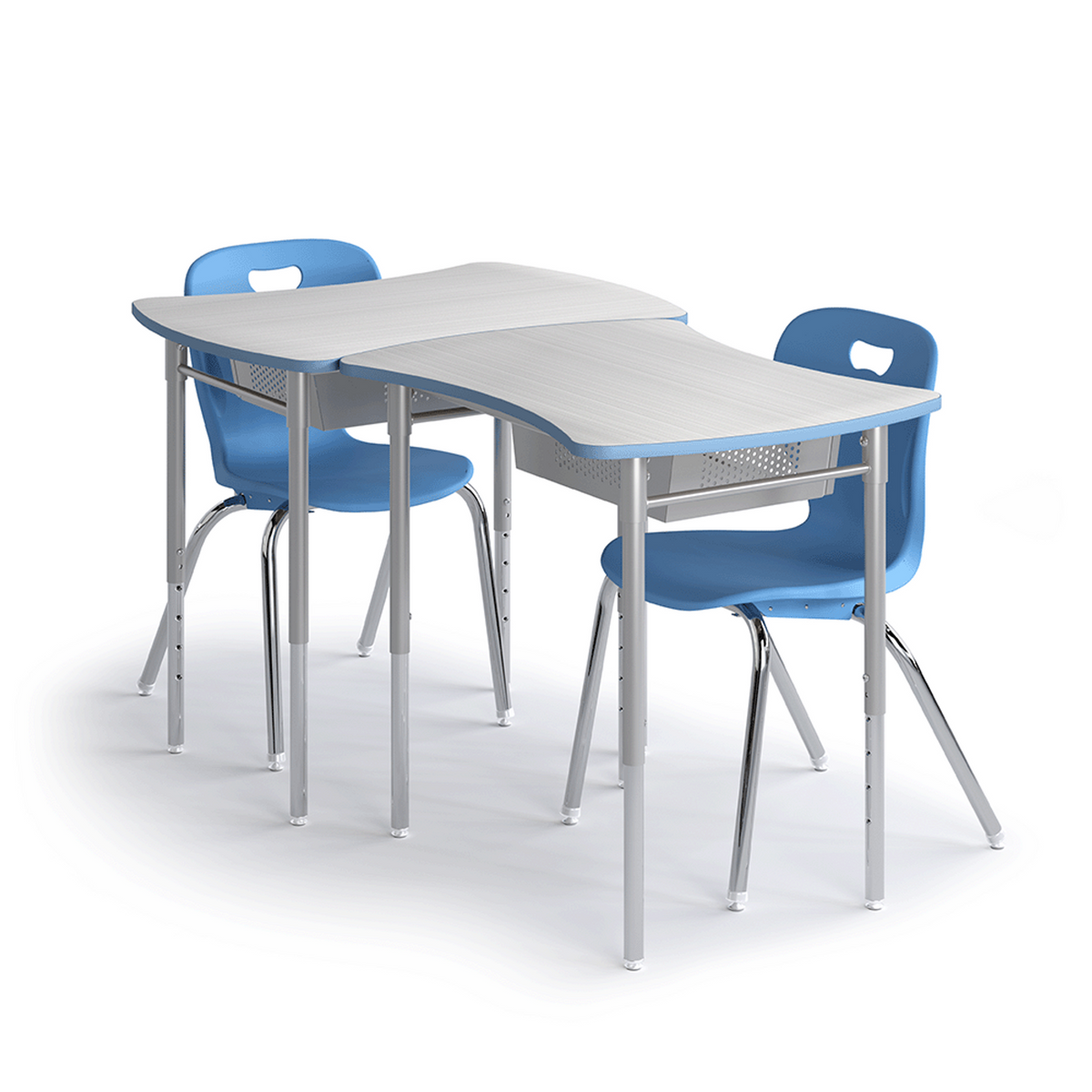 Sky blue Squeeze Desk group of two with Explorer 4-leg chairs
