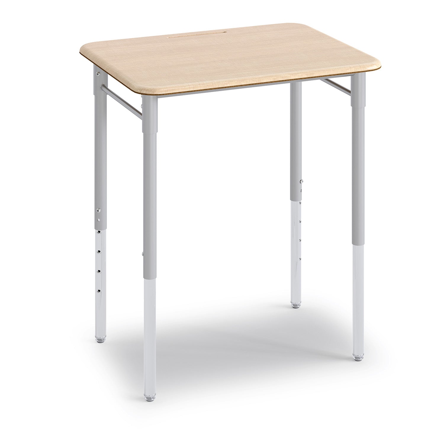 Wood-tone T-Rect Desk with collaborative frame