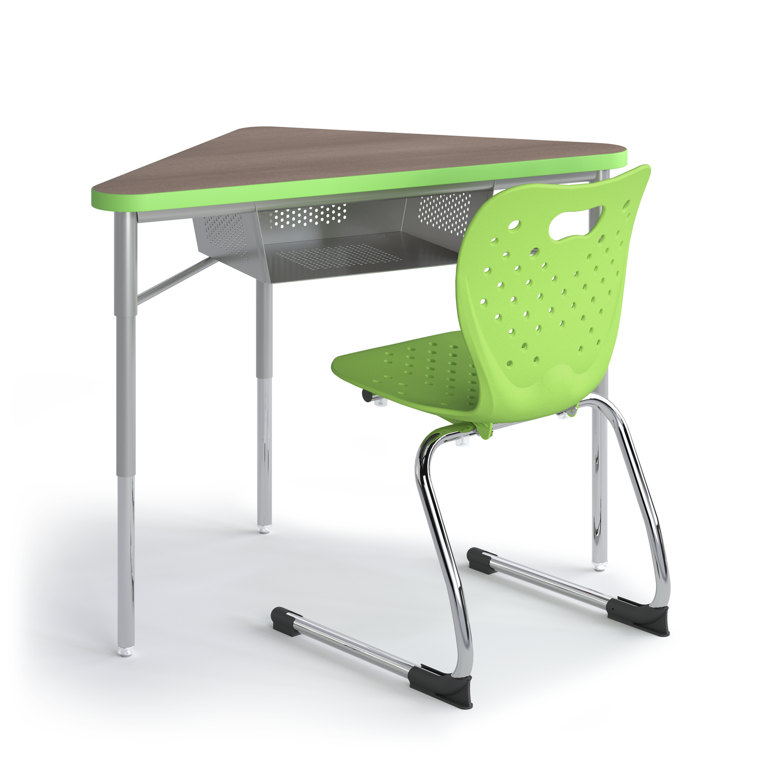 Lime green Triad Desk with book box and Air cantilever chair