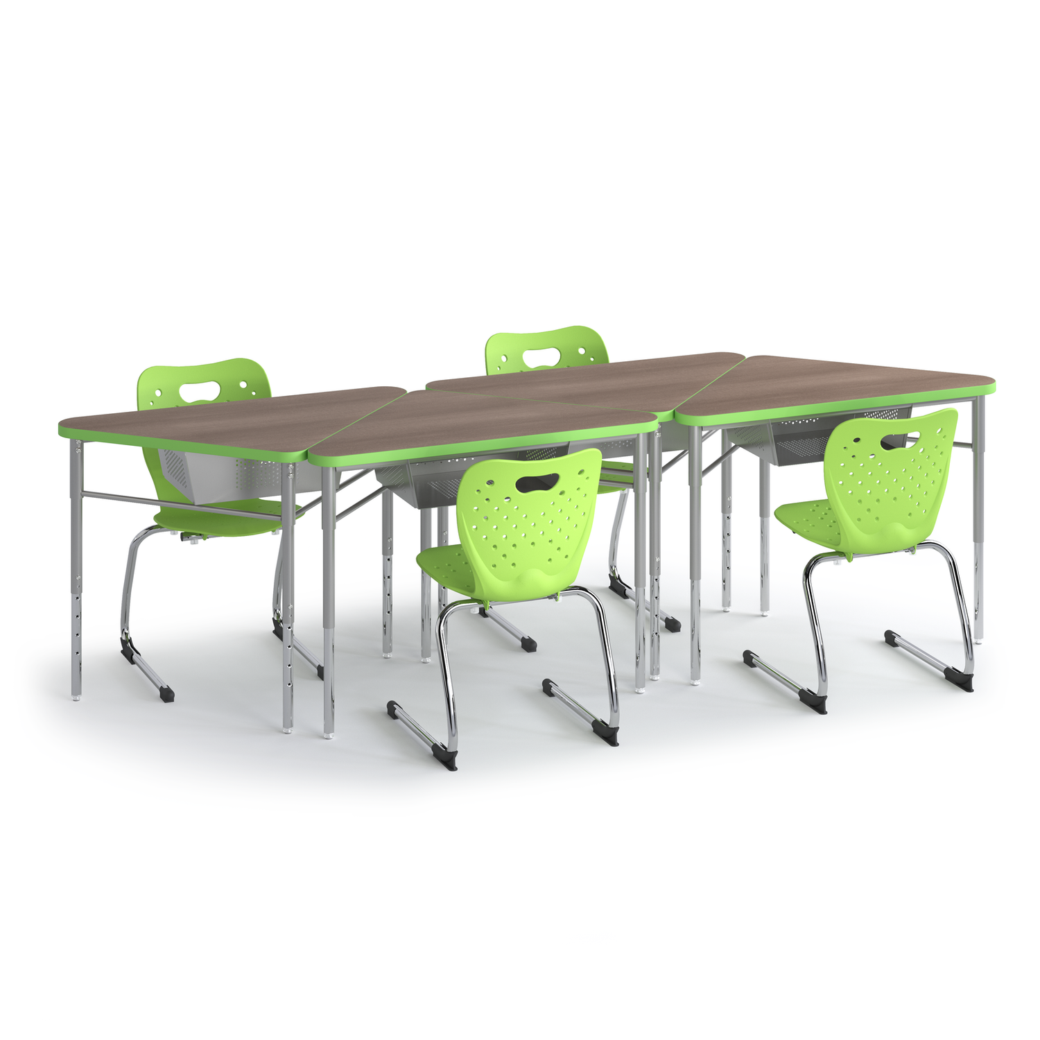 Lime green Triad Desk group of four in a line with Air cantilever chairs