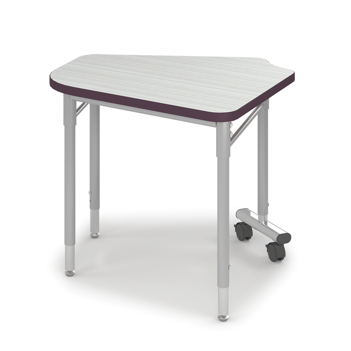 Purple y5 Idea Desk with high-rise frame and metallic finish