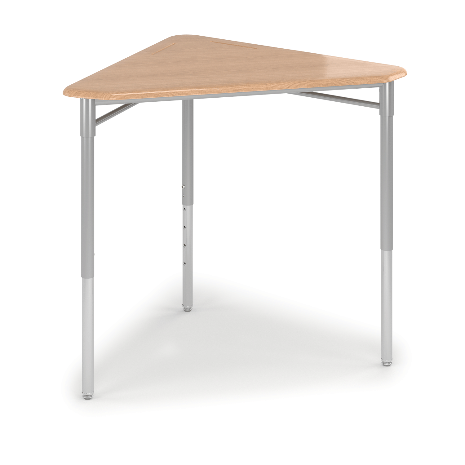 Wood-tone y5 Pente Desk with hard plastic top and metallic frame