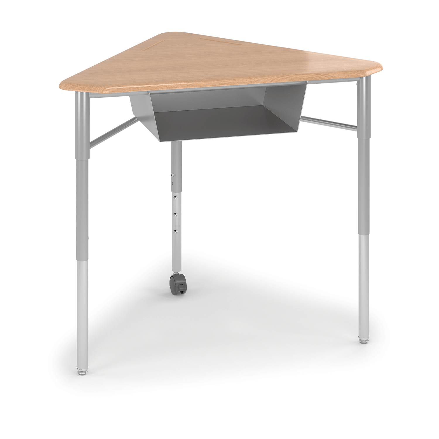 Wood-tone y5 Pente Desk with casters and book box