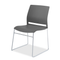 Gray high-density stacking chair with chrome sled-base frame