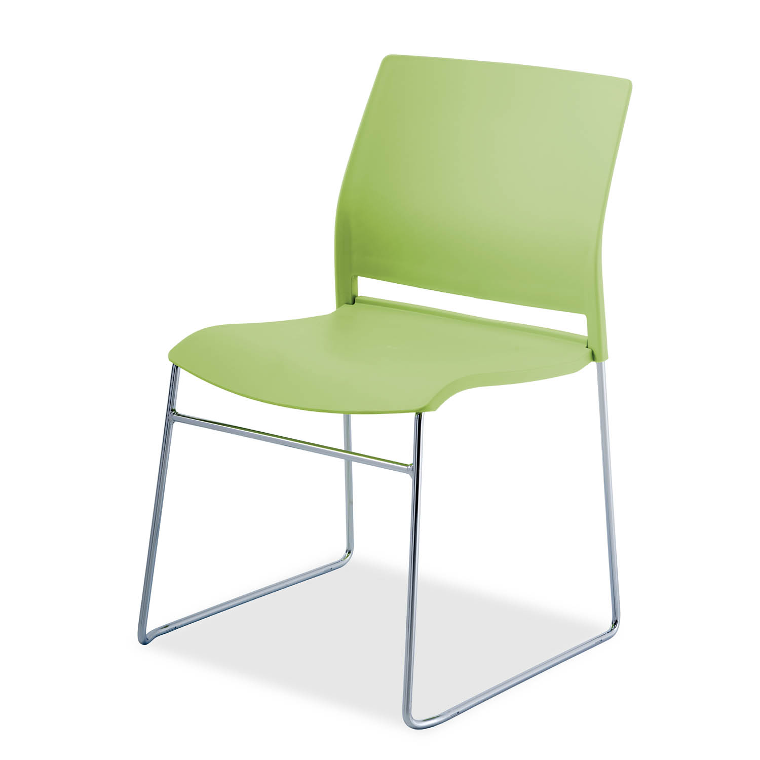 Green high-density stacking chair with chrome sled-base frame