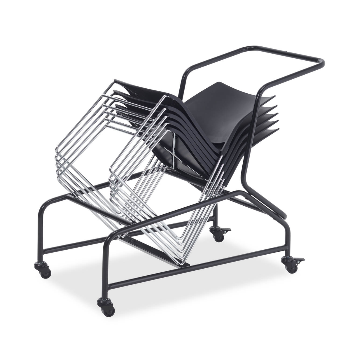 Gray high-density stacking chair with chrome sled-base frame