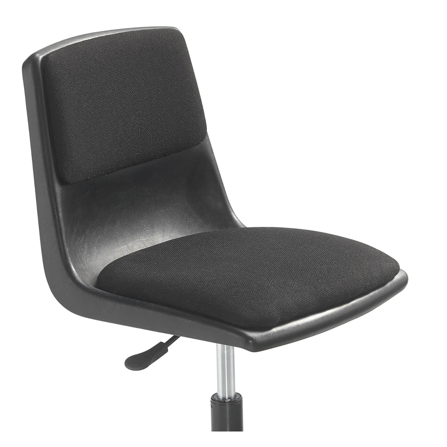 Black upholstered Honor Roll gas-lift task chair, side view showing height-adjustment lever
