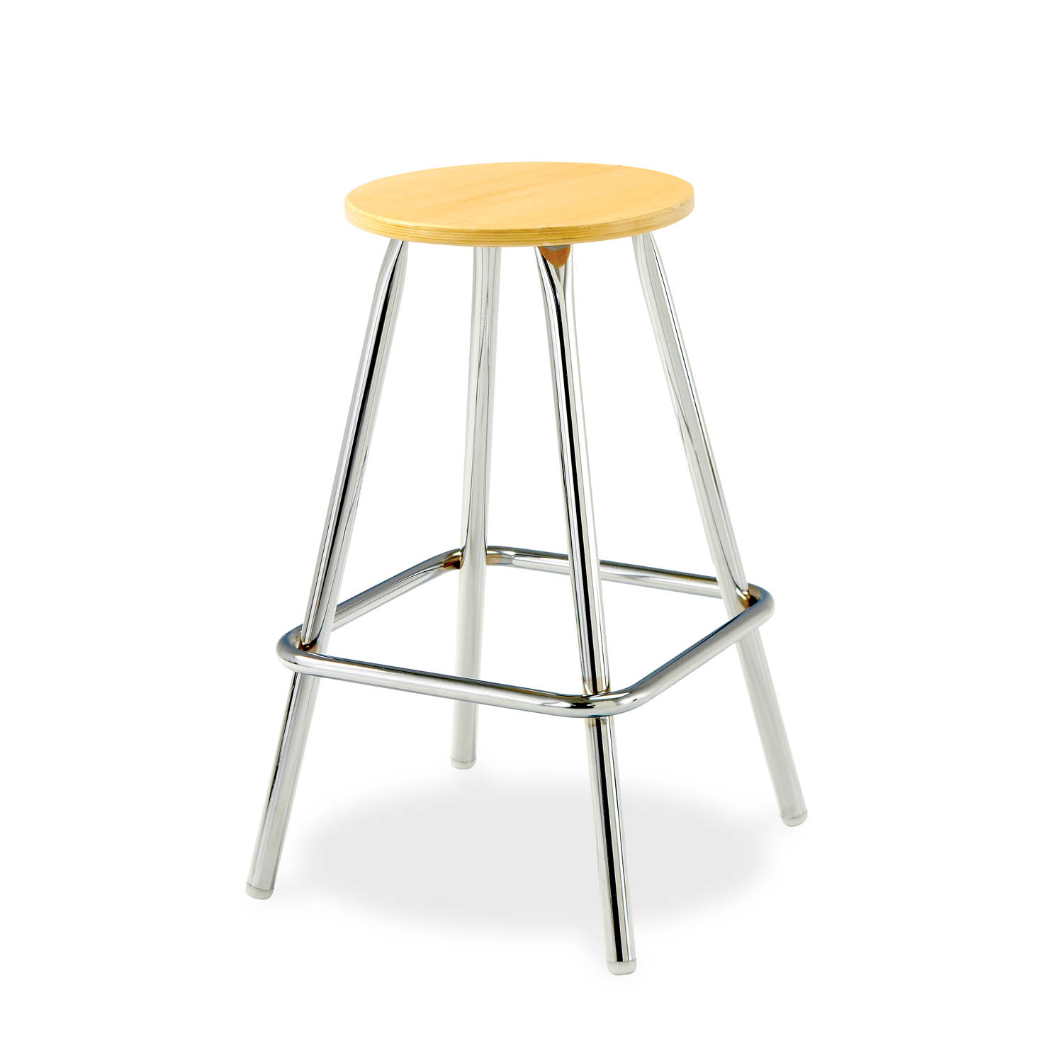 Honor Roll hardwood stool with wood seat and chrome legs