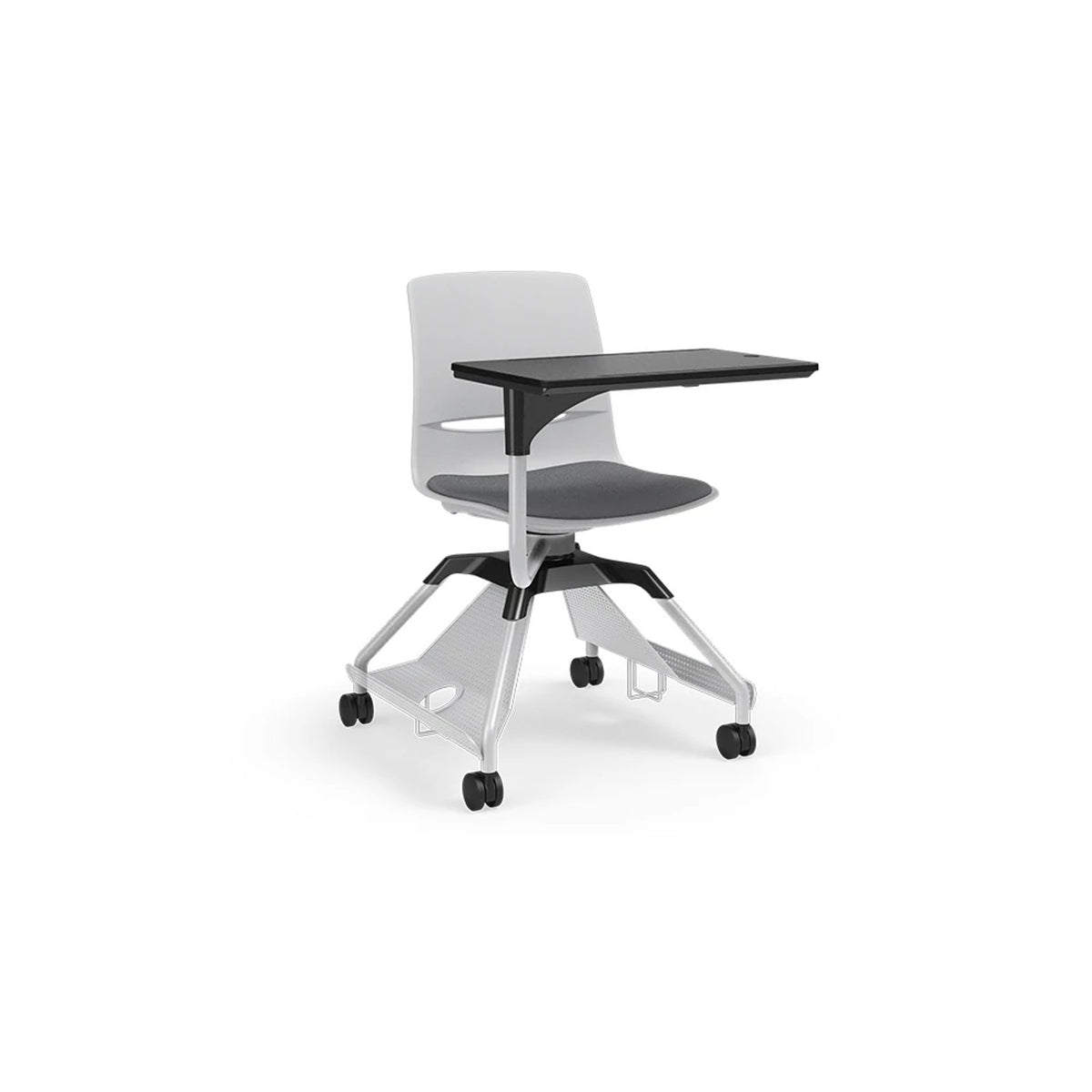 KI Learn2 limelite upholstered chair with worksurface