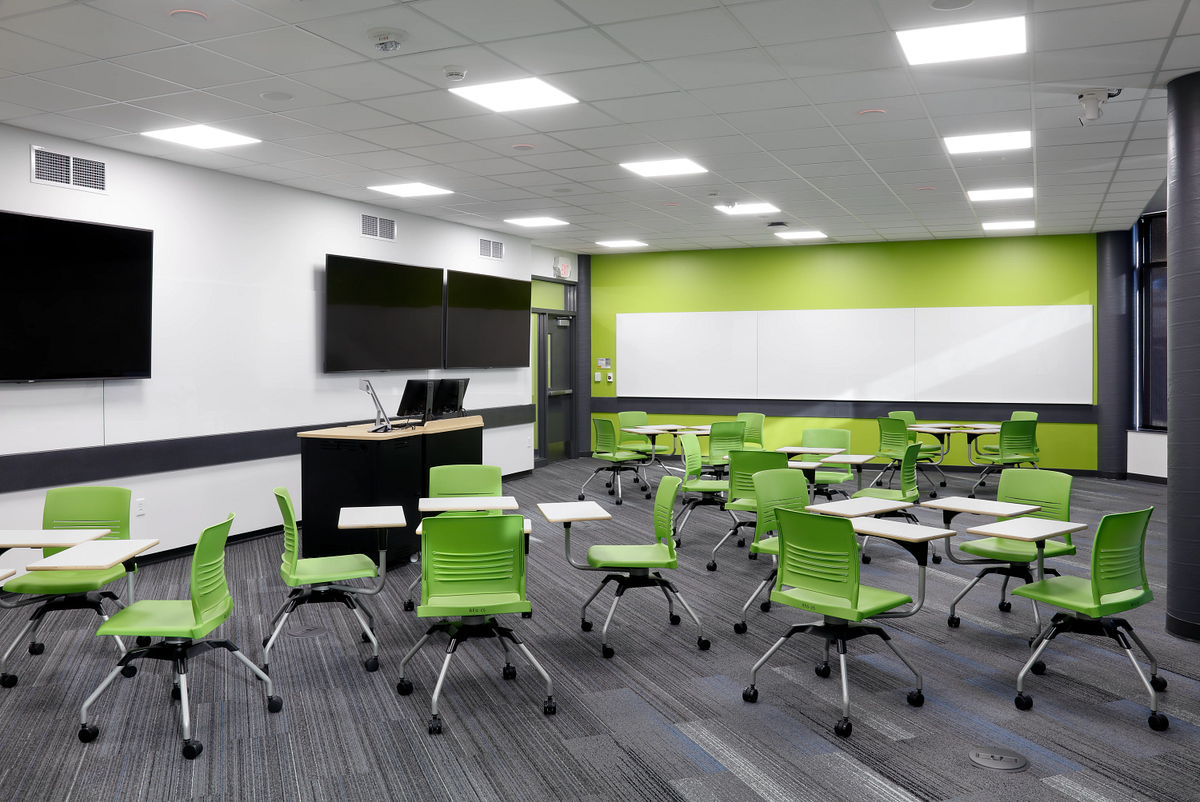 KI Learn2 Strive seating with tablet worksurfaces in a classroom