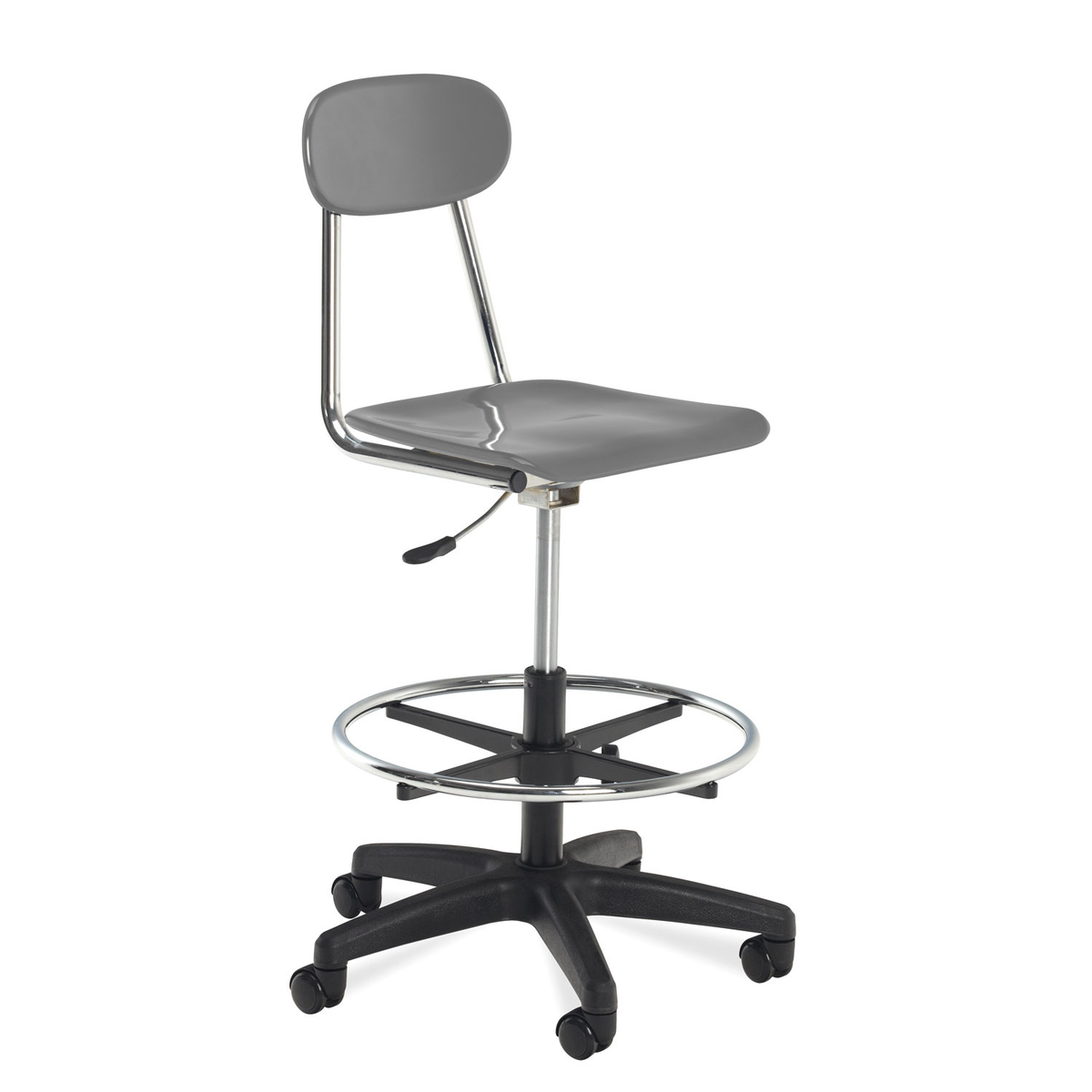 Gray Marquis metal-frame gas-lift lab chair with adjustable height and chrome footring