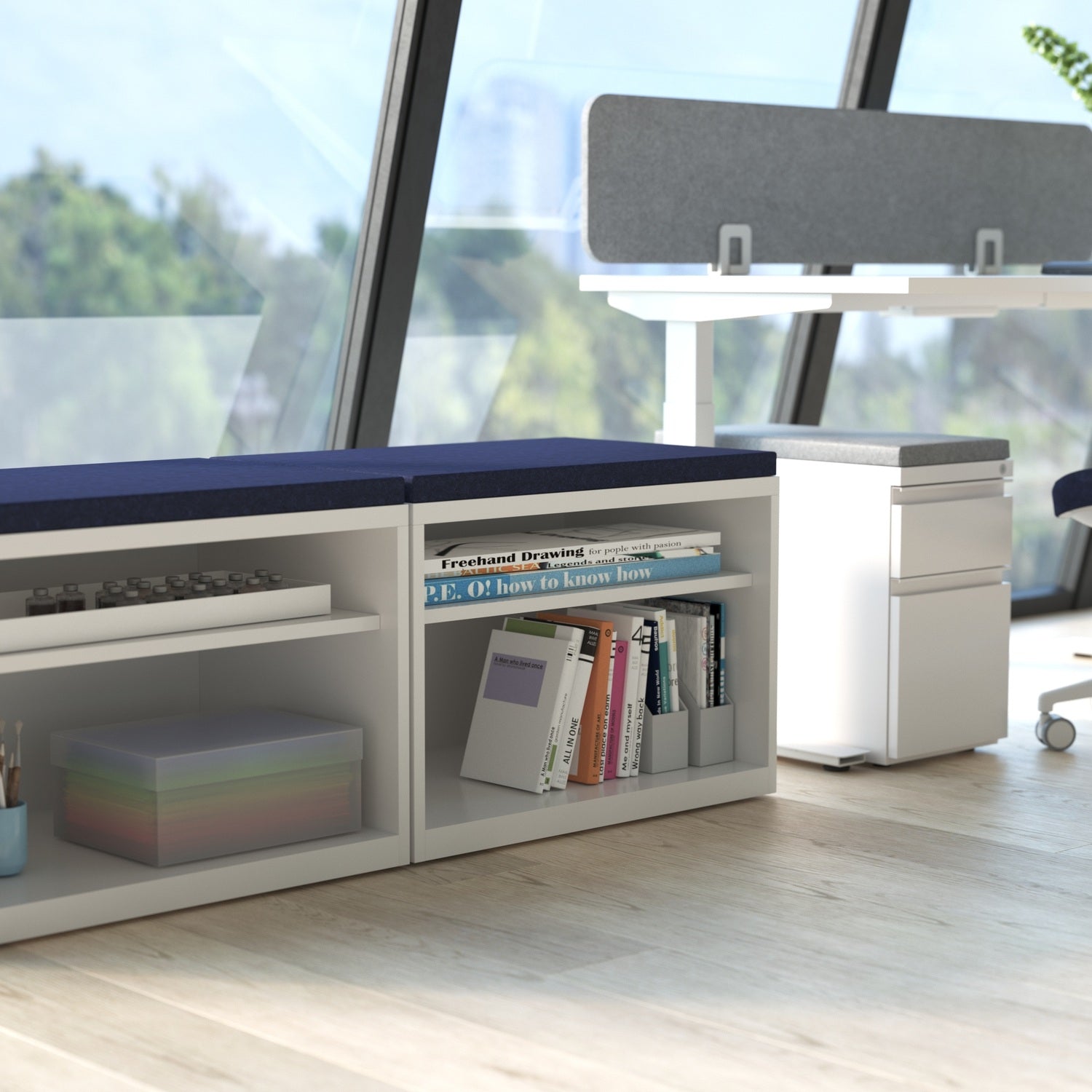 Milo Pedestals by Workspace48 — manufacturer illustration; optional components may be shown