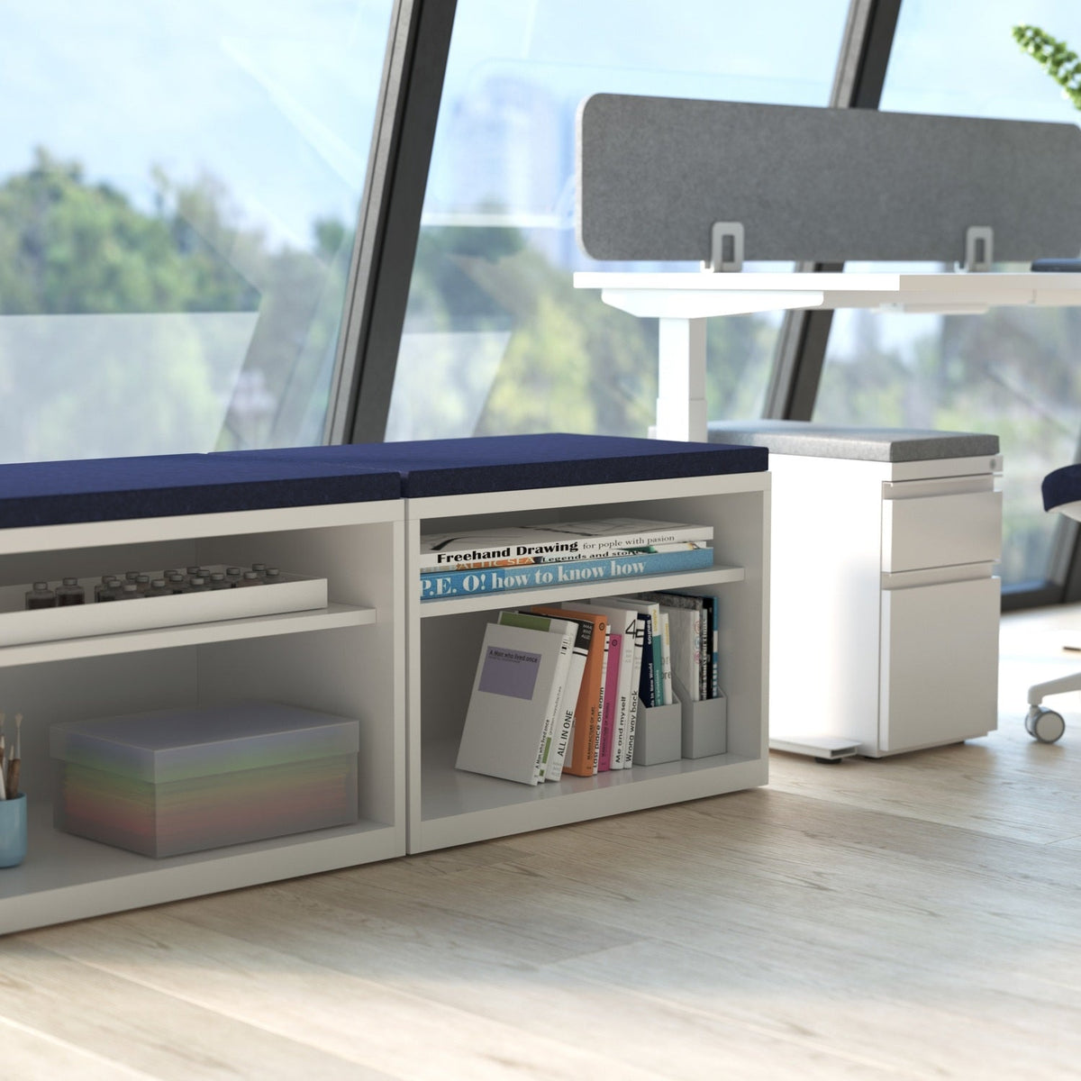 Milo Pedestals by Workspace48 — manufacturer illustration; optional components may be shown