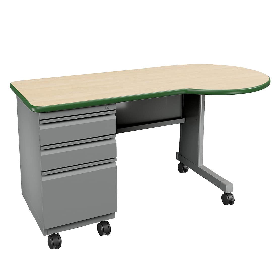 Cascade® Teacher Desk – P-Top — Model 26141, P-Top Teacher Desk box, box, file pedestal.  