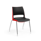 KI Doni Four Leg Stack Chair | Arm or Armless | Caster Option Guest Chair, Cafe Chair, Stack Chair, Classroom Chairs KI Chrome Frame Inner Shell Color Black Shell Color Poppy Red