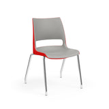 KI Doni Four Leg Stack Chair | Arm or Armless | Caster Option Guest Chair, Cafe Chair, Stack Chair, Classroom Chairs KI Chrome Frame Inner Shell Color Warm Grey Shell Color Poppy Red