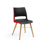 KI Doni Guest Chair w/ Tapered Wood Leg | 2 Tone Shell Guest Chair, Cafe Chair KI Wood Color Monticello Maple Shell Color Black Shell Color Poppy Red