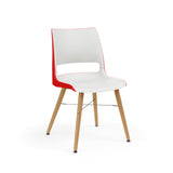 KI Doni Guest Chair w/ Tapered Wood Leg | 2 Tone Shell Guest Chair, Cafe Chair KI Wood Color Monticello Maple Shell Color Cottonwood Shell Color Poppy Red