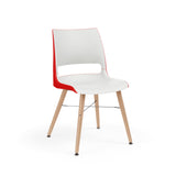 KI Doni Guest Chair w/ Tapered Wood Leg | 2 Tone Shell Guest Chair, Cafe Chair KI Wood Color Natural Shell Color Cottonwood Shell Color Poppy Red