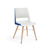 KI Doni Guest Chair w/ Tapered Wood Leg | 2 Tone Shell Guest Chair, Cafe Chair KI Wood Color Natural Shell Color Cottonwood Shell Color Ultra Blue