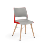 KI Doni Guest Chair w/ Tapered Wood Leg | 2 Tone Shell Guest Chair, Cafe Chair KI Wood Color Natural Shell Color Warm Grey Shell Color Poppy Red
