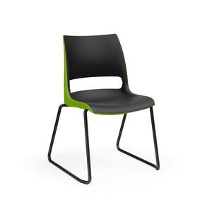 KI Doni Sled Base Chair | Arms or Armless | 2 Tone Shell Color Guest Chair, Cafe Chair, Stack Chair, Classroom Chairs KI Frame Color Black Shell Color Black Shell Color Zesty Lime