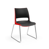 KI Doni Sled Base Chair | Arms or Armless | 2 Tone Shell Color Guest Chair, Cafe Chair, Stack Chair, Classroom Chairs KI Frame Color Chrome Shell Color Black Shell Color Poppy Red