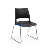 KI Doni Sled Base Chair | Arms or Armless | 2 Tone Shell Color Guest Chair, Cafe Chair, Stack Chair, Classroom Chairs KI Frame Color Chrome Shell Color Black Shell Color Ultra Blue
