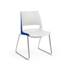 KI Doni Sled Base Chair | Arms or Armless | 2 Tone Shell Color Guest Chair, Cafe Chair, Stack Chair, Classroom Chairs KI Frame Color Chrome Shell Color Cottonwood Shell Color Ultra Blue